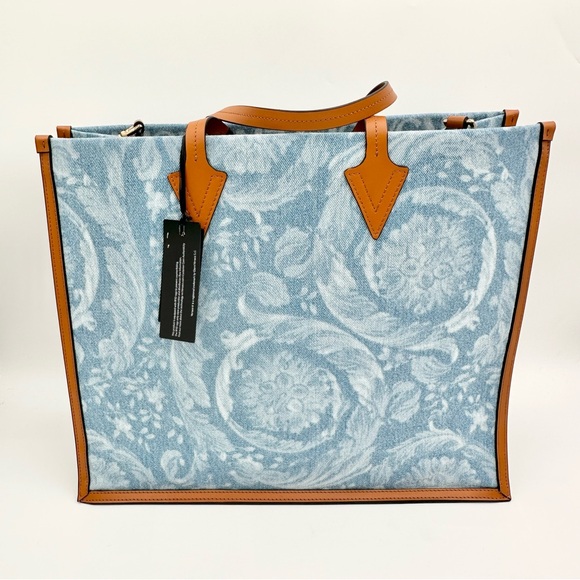 NEW Versace Denim Tote with logo print bag - Picture 3 of 13